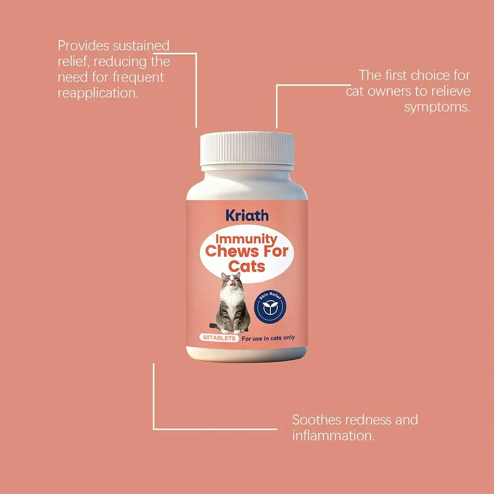 Professional Cat Skin Relief Immunity Supplement 60 Chews For Healthy Coat And Sensitive Skin Defense Kriath Pet Health Tablets thumbnail 6