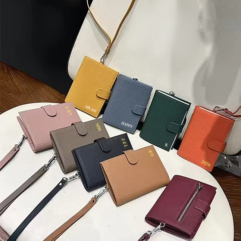 Genuine Leather Engraving Passport Wallet With Neck Strap Custom Name Cowhide Travel Wallet Woman Portable Card Bag Coin Purse thumbnail 2