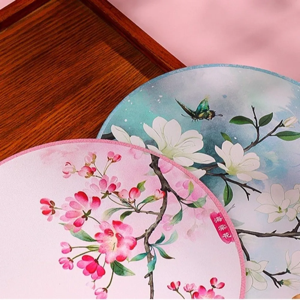 Vintage Chinese Style Round Hand Fan Silk Material Long Handle Ancient Tassel Dance Fan Embroidery Design Wedding Party Fan thumbnail 6