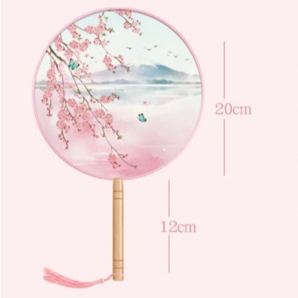 Vintage Chinese Style Round Hand Fan Silk Material Long Handle Ancient Tassel Dance Fan Embroidery Design Wedding Party Fan thumbnail 5