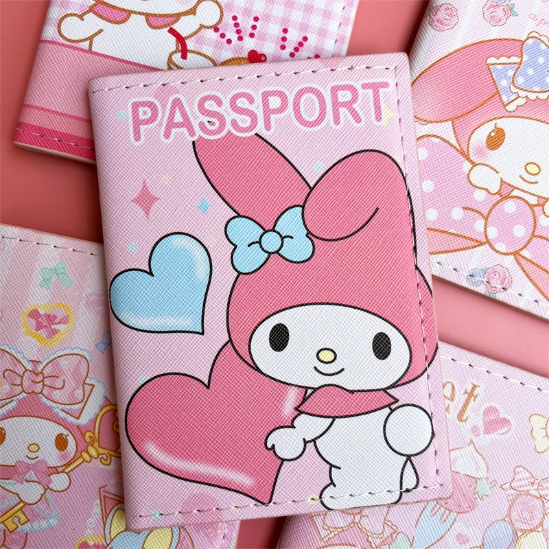 Cartoon Kuromi  Travel Passport Holder Wallet Cute Melody Girls Passport Cover Bags With ID Credit Card Holder Plane Ticket thumbnail 6