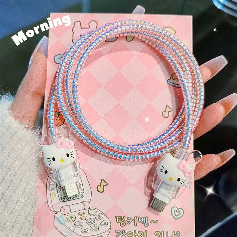 Pink Glitter KT Cable Protector for iPhone 18W/20W Charger Protector Case 3D Cartoon Cable Management Phone Wire Cord Organizers thumbnail 2