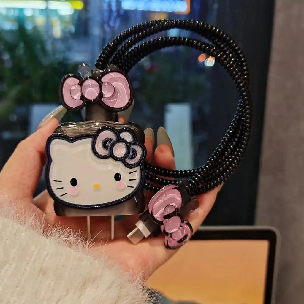 Pink Glitter KT Cable Protector for iPhone 18W/20W Charger Protector Case 3D Cartoon Cable Management Phone Wire Cord Organizers thumbnail 3