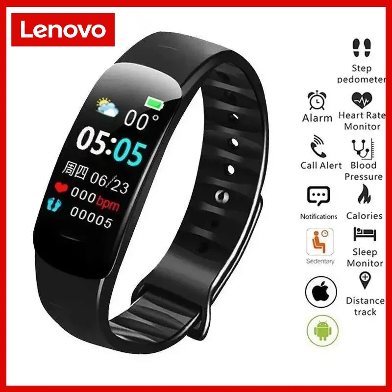 Lenovo C1 Plus Smart Watch Color Screen Bluetooth Step Counting Sports Bracelet Fitness Tracker Heart Rate Blood Pressure Sleep