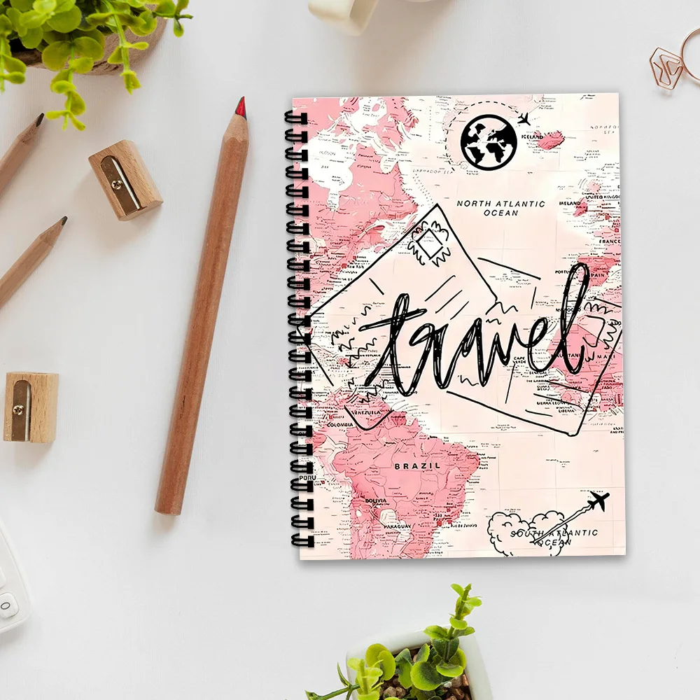 1PC Spiral Notebooks, Pink World Map Travel Journal, for Planning Global Adventures, Ideal for Ambitious Travelers, Perfect Gift thumbnail 4