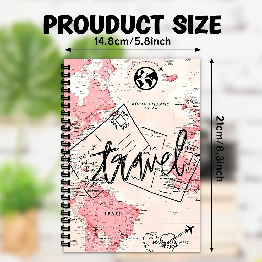 1PC Spiral Notebooks, Pink World Map Travel Journal, for Planning Global Adventures, Ideal for Ambitious Travelers, Perfect Gift thumbnail 5