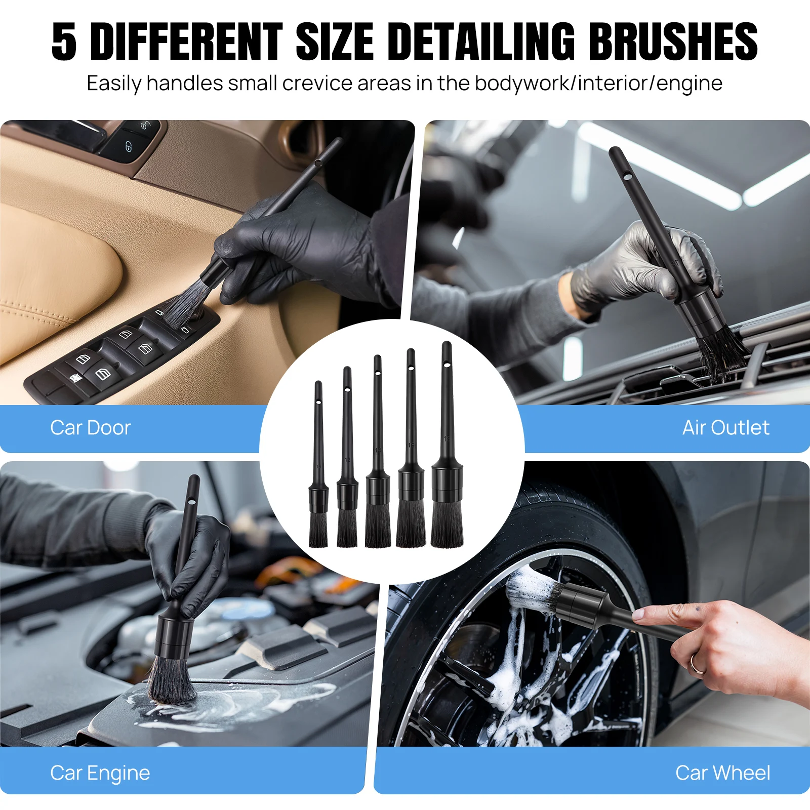 Car Detailing Brush Set, Kit, Brushes, Cleaning Windshield Tool, Professional Care kit - Wash for Interior Exterior Wheels thumbnail 4