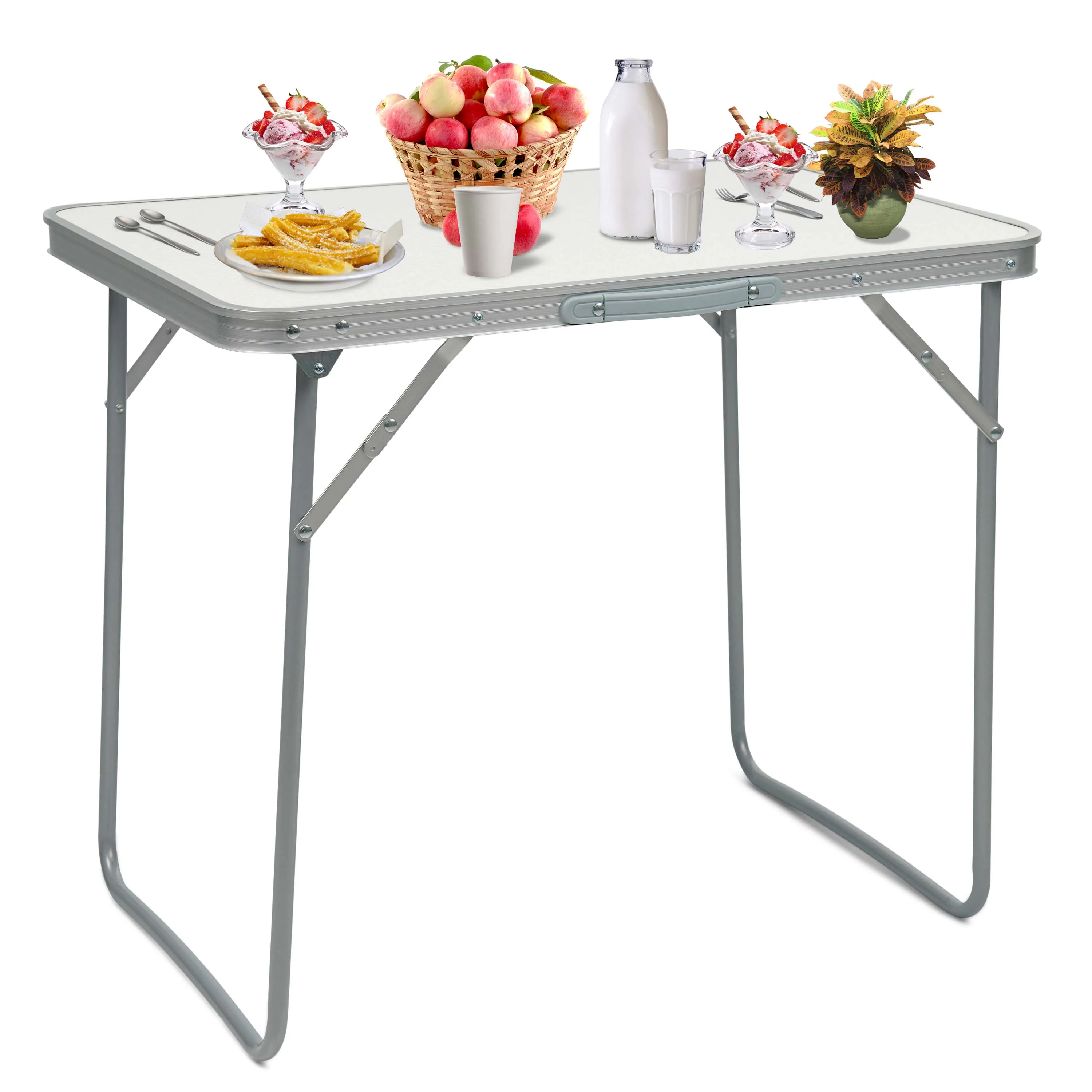 WOODEN PORTABLE PICNIC TABLE MDF WHITE FOLDING TABLE INDOOR OUTDOOR CAMPING HIKE
