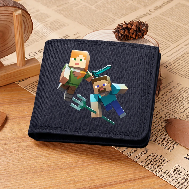 Miner Crafting Pixel Canvas Canvas Wallet Fashion Thin Men Card Holder Bag Purse Short Coin Pouch Business Billfold Cartoon Gift