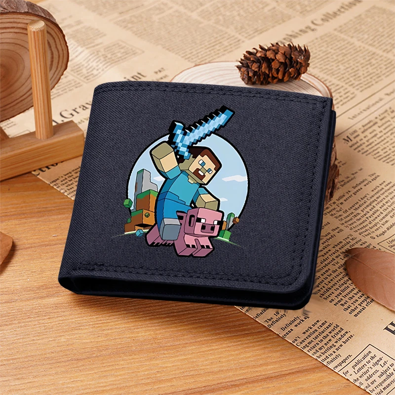Miner Crafting Pixel Canvas Canvas Wallet Fashion Thin Men Card Holder Bag Purse Short Coin Pouch Business Billfold Cartoon Gift thumbnail 3