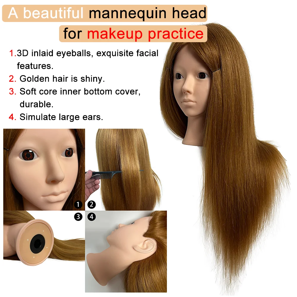Mannequin Head 20 Inch 95% Real Human Hair, Cosmetology Manikin Doll Head for Hair Styling, Braiding, Training Practice thumbnail 4