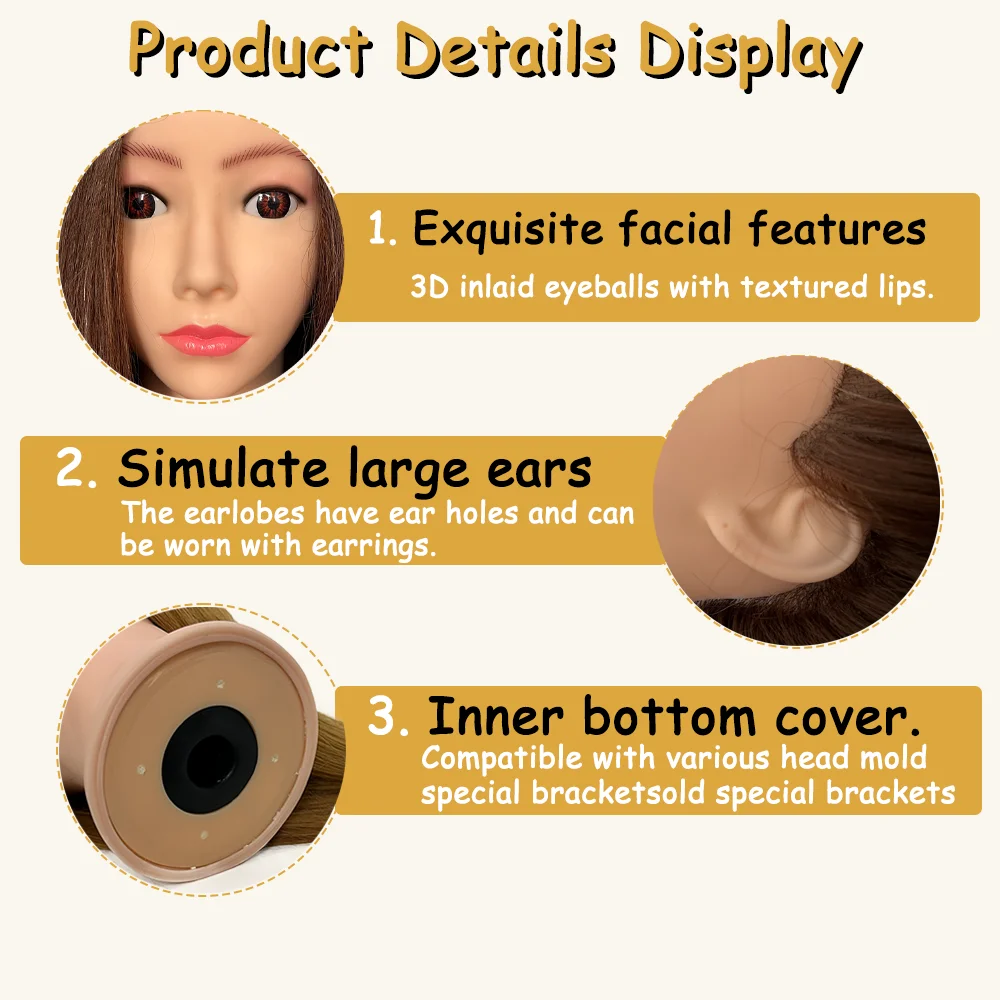 Mannequin Head 20 Inch 95% Real Human Hair, Cosmetology Manikin Doll Head for Hair Styling, Braiding, Training Practice thumbnail 2
