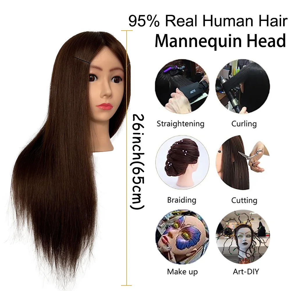 Mannequin Head 20 Inch 95% Real Human Hair, Cosmetology Manikin Doll Head for Hair Styling, Braiding, Training Practice thumbnail 3