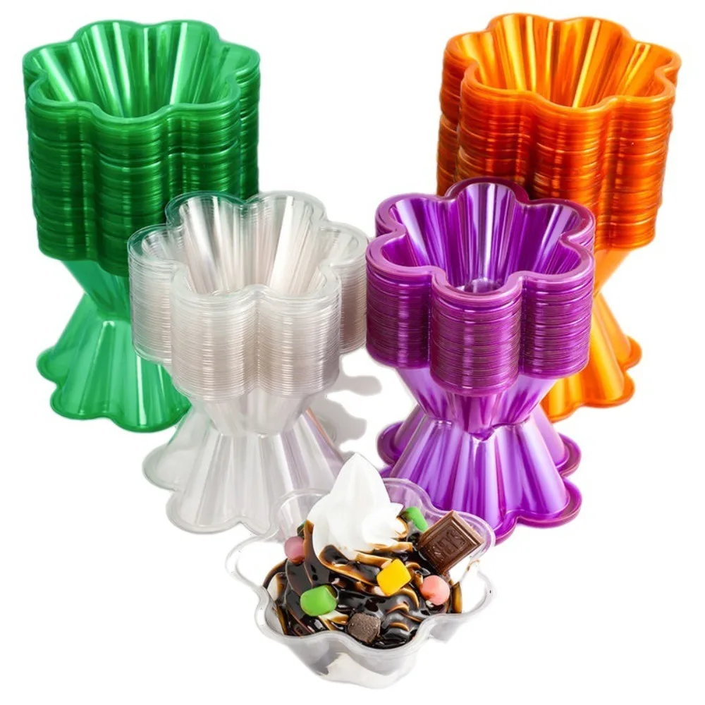 50 Pcs Plastic Flower-Shaped Sundae Cup Transparent 250ml/300ml Ice Cream Bowls Disposable Thickened Dessert Serving Cups Yogurt