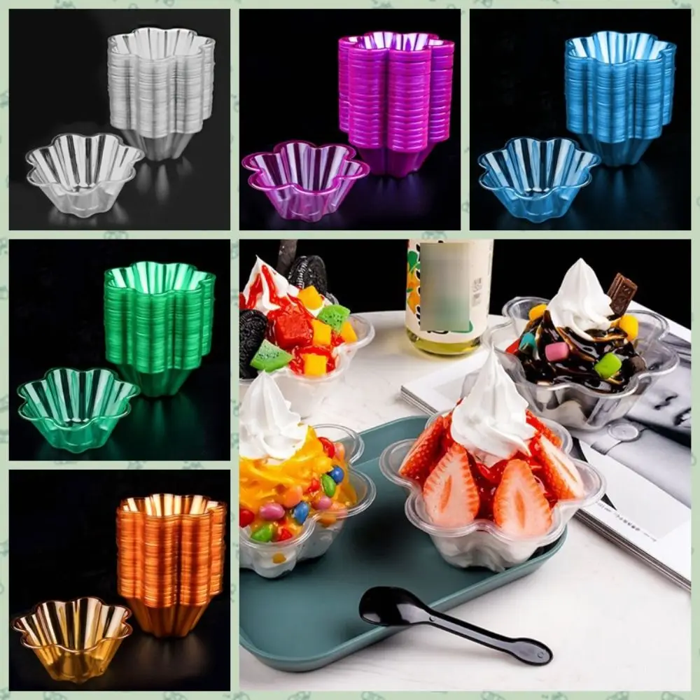 50 Pcs Plastic Flower-Shaped Sundae Cup Transparent 250ml/300ml Ice Cream Bowls Disposable Thickened Dessert Serving Cups Yogurt thumbnail 3