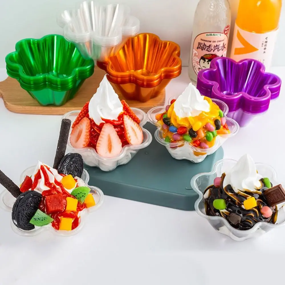 50 Pcs Plastic Flower-Shaped Sundae Cup Transparent 250ml/300ml Ice Cream Bowls Disposable Thickened Dessert Serving Cups Yogurt thumbnail 5