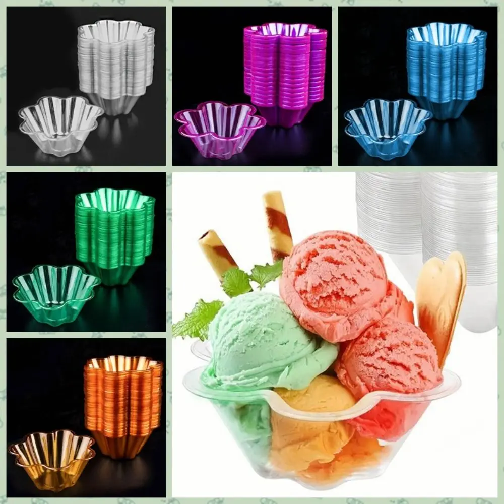 50 Pcs Plastic Flower-Shaped Sundae Cup Transparent 250ml/300ml Ice Cream Bowls Disposable Thickened Dessert Serving Cups Yogurt thumbnail 2