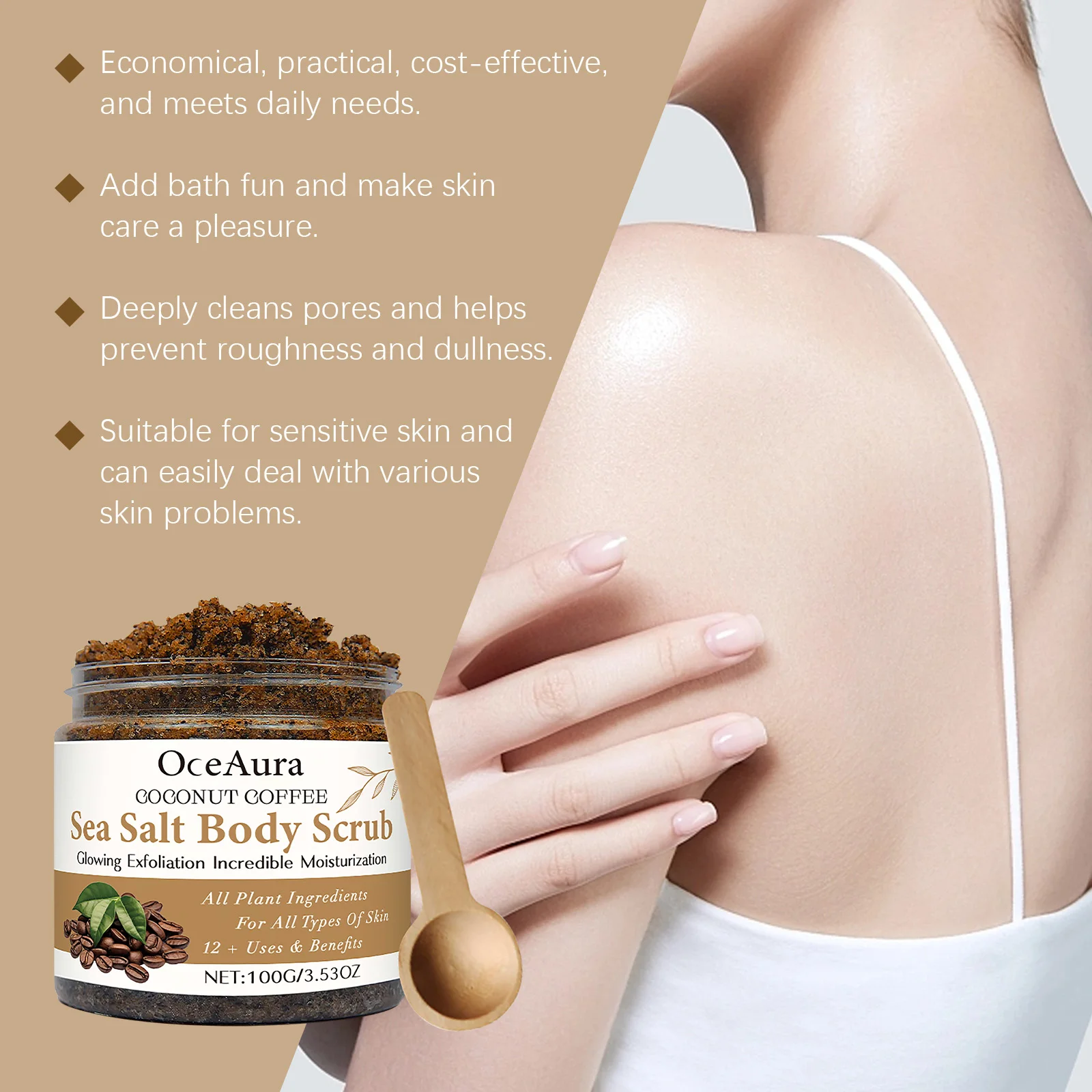 Coconut Coffee Body Scrub Exfoliating Dead Skin Dry Skin Remedy Smooth Skin Care Winter Skincare Moisturizing Repairing 100g thumbnail 6