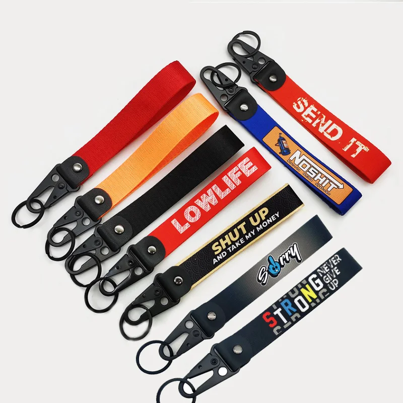 Motor Racing Webbing Wristlet Wrist Lanyard Keychain Paracord Cord Rope Camping Woven Hand Strap Motorcycle Car Key Keyring