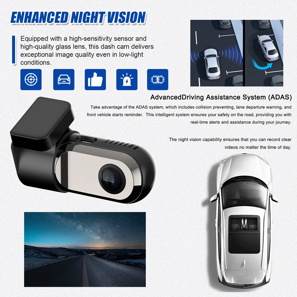 USB Dash Camera Car Android Navigation Driving Video Recorder 360 Degree Rotation DVR Dashboard Camera with ADAS Assisted System thumbnail 3