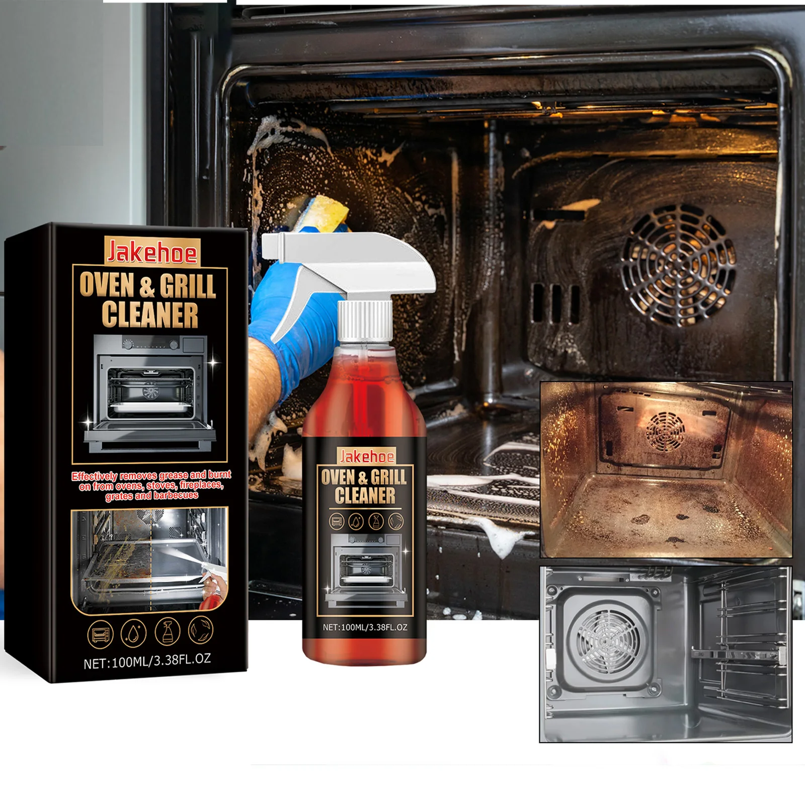 Heavy Duty Oven & Grill Cleaner Foam Spray Kitchen Grease Remover Spray for BBQ Stove and Kitchen Surfaces Easy Clean