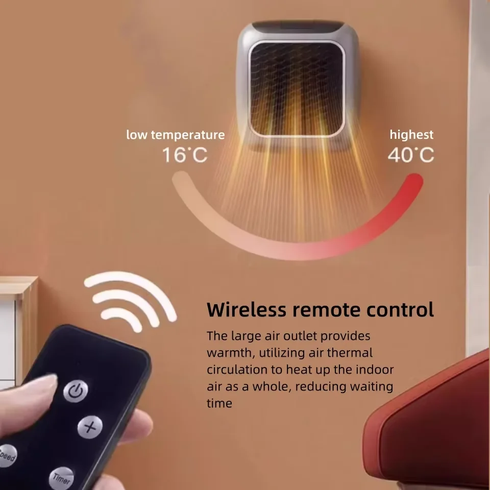 Portable Remote Control Heater Bedroom Living Room Electric Hand Warmer Wall Mounted Bathroom Space Heater EU/US Plug thumbnail 2