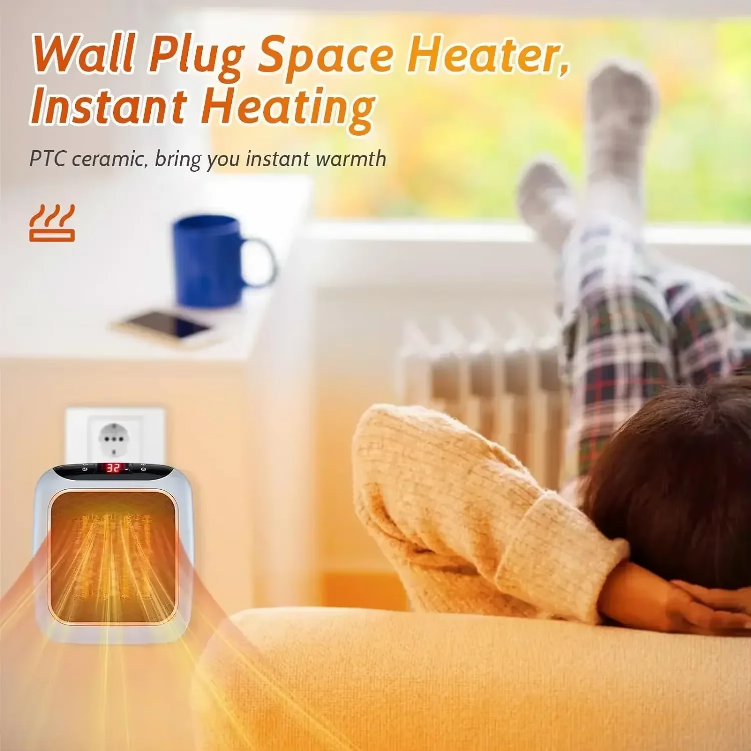 Portable Remote Control Heater Bedroom Living Room Electric Hand Warmer Wall Mounted Bathroom Space Heater EU/US Plug thumbnail 3