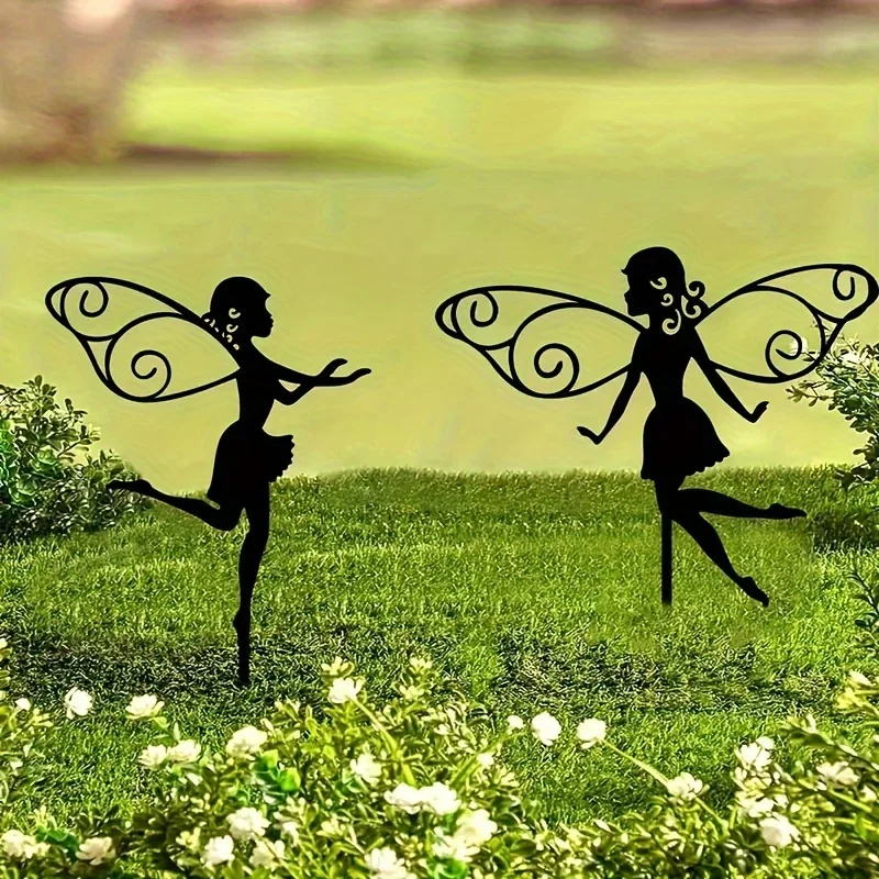 Metal Flower Fairy 3pcs  Silhouette Garden Stakes - Ground Inserts for Outdoor Decor, Perfect for Patio, Yard, and Lawn Art thumbnail 4
