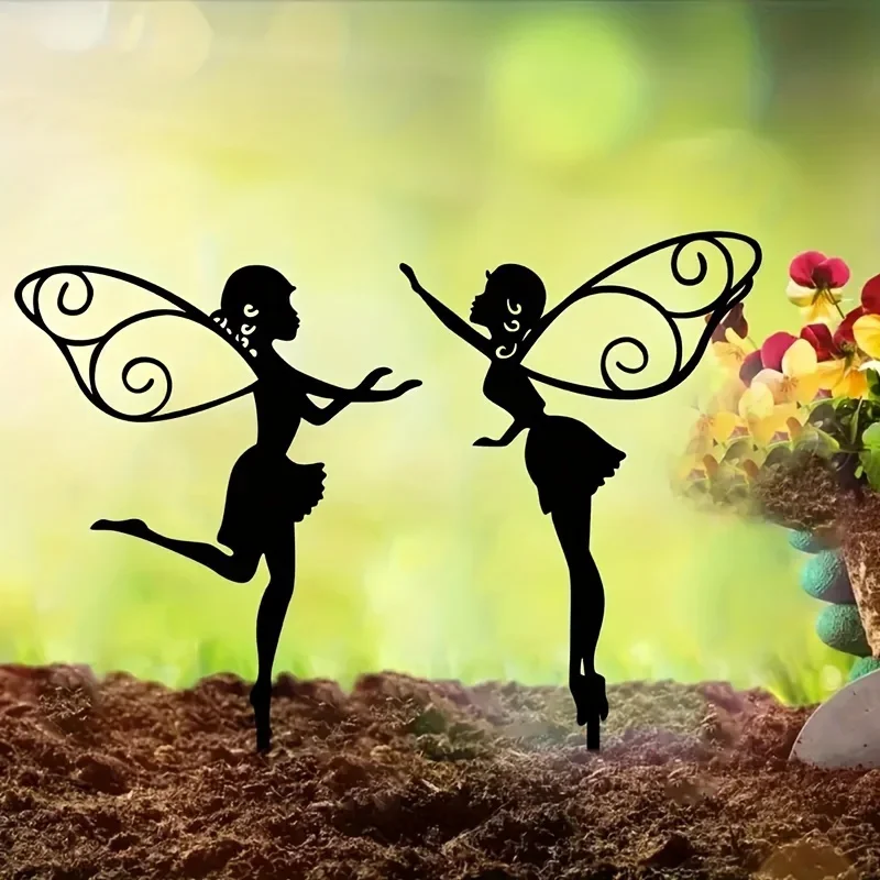 Metal Flower Fairy 3pcs  Silhouette Garden Stakes - Ground Inserts for Outdoor Decor, Perfect for Patio, Yard, and Lawn Art thumbnail 3