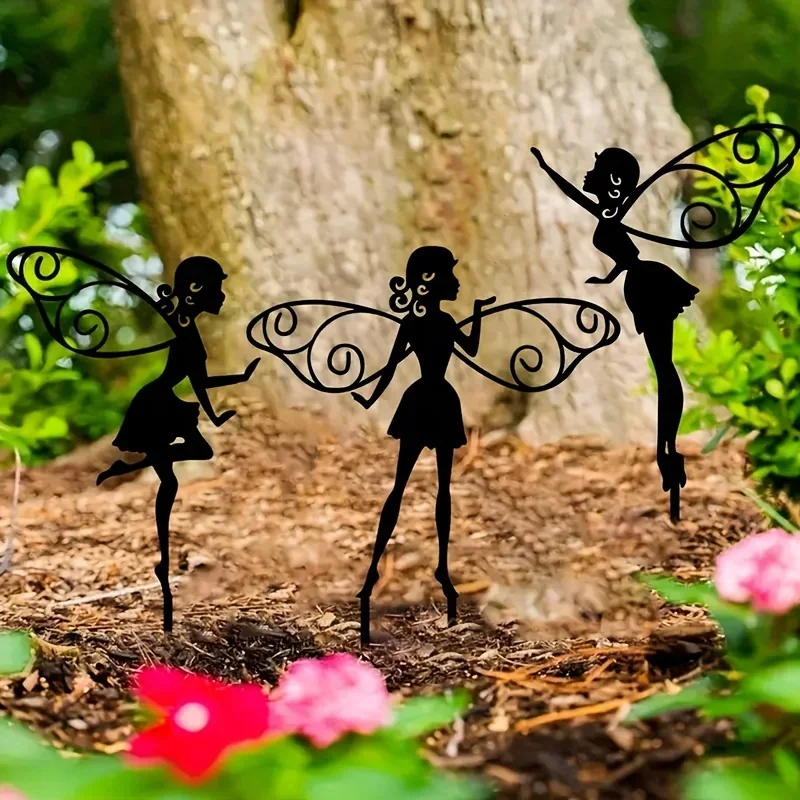 Metal Flower Fairy 3pcs  Silhouette Garden Stakes - Ground Inserts for Outdoor Decor, Perfect for Patio, Yard, and Lawn Art thumbnail 5