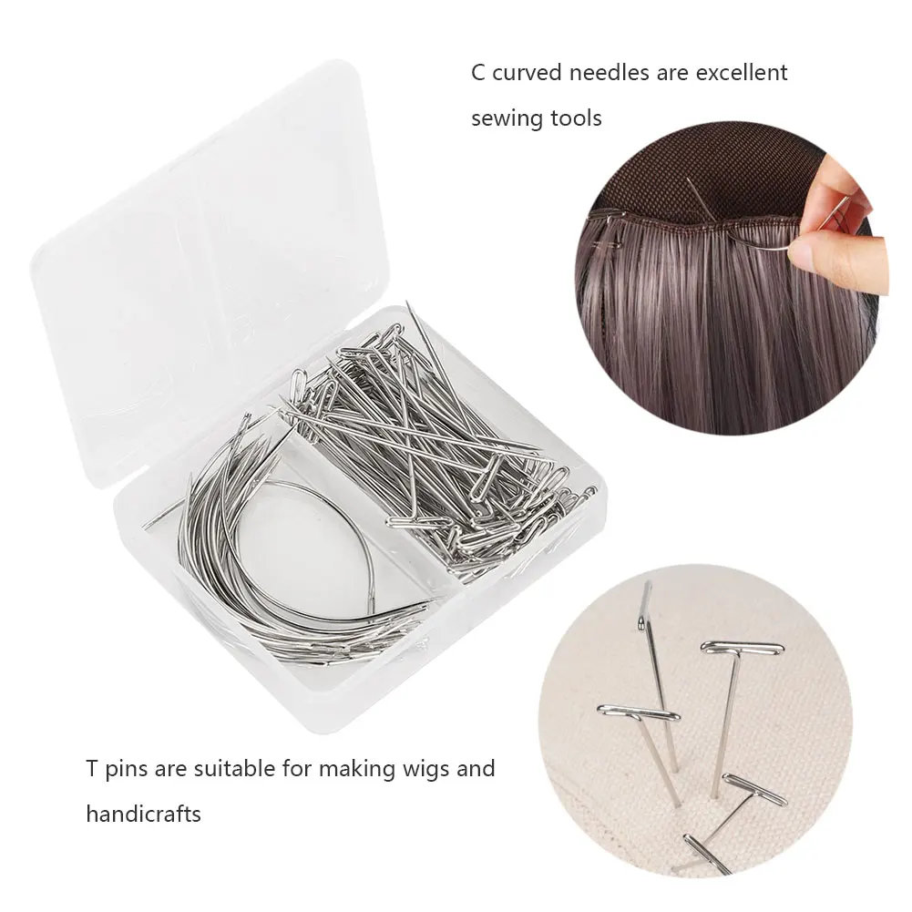 70Pcs Needle And Thread Set for Weave with T Pins C Curved Needles Black Thread Wig Making Hair Extensions Modelling Crafts Kit thumbnail 2