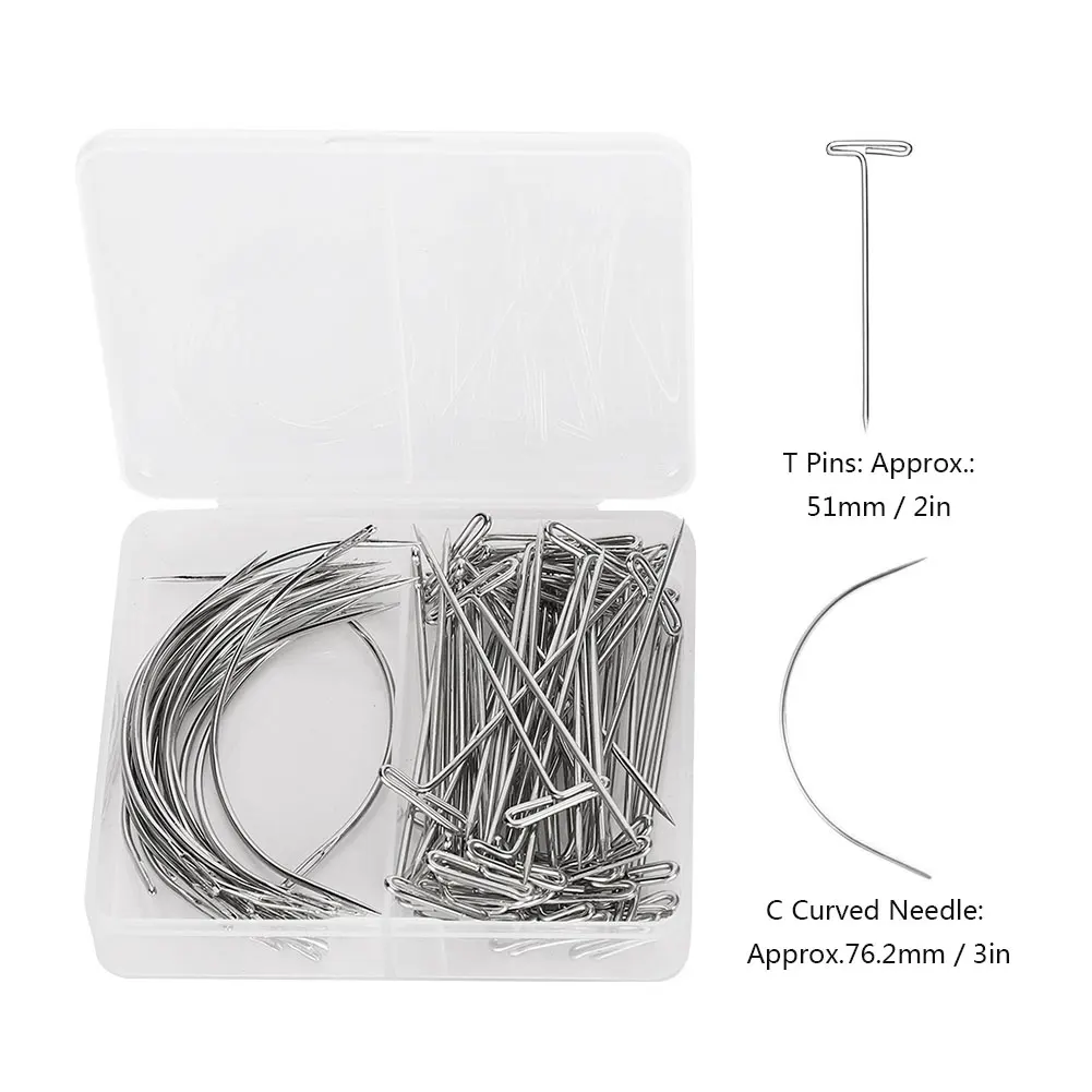 70Pcs Needle And Thread Set for Weave with T Pins C Curved Needles Black Thread Wig Making Hair Extensions Modelling Crafts Kit thumbnail 6