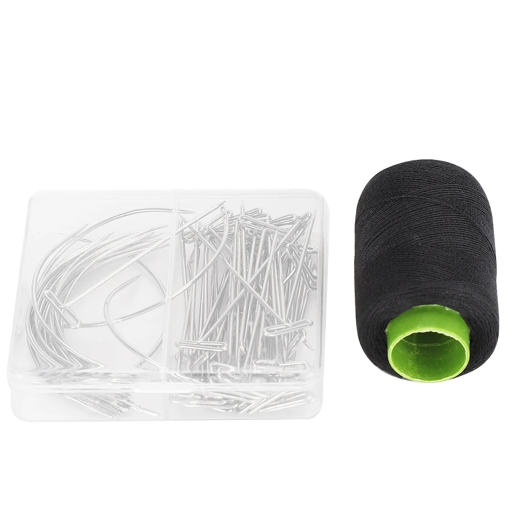 70Pcs Needle And Thread Set for Weave with T Pins C Curved Needles Black Thread Wig Making Hair Extensions Modelling Crafts Kit thumbnail 5