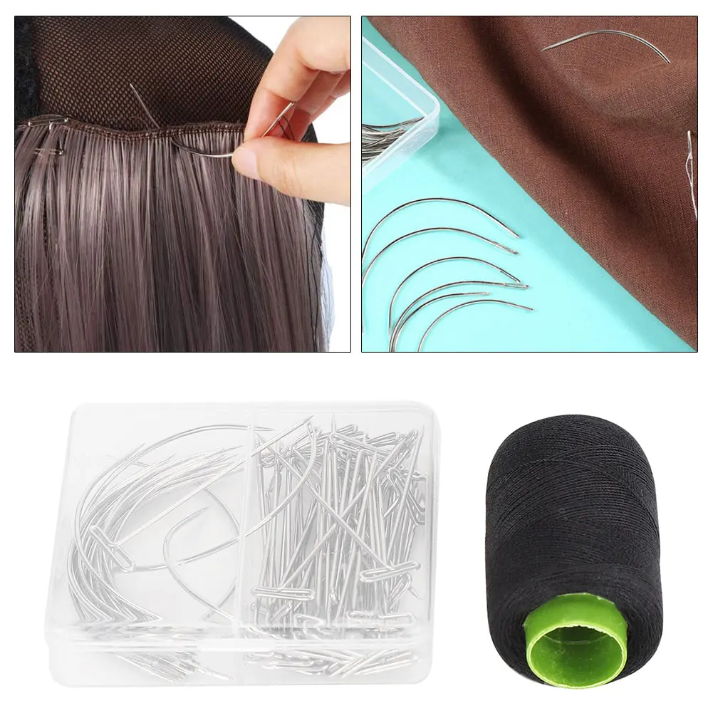 70Pcs Needle And Thread Set for Weave with T Pins C Curved Needles Black Thread Wig Making Hair Extensions Modelling Crafts Kit thumbnail 4