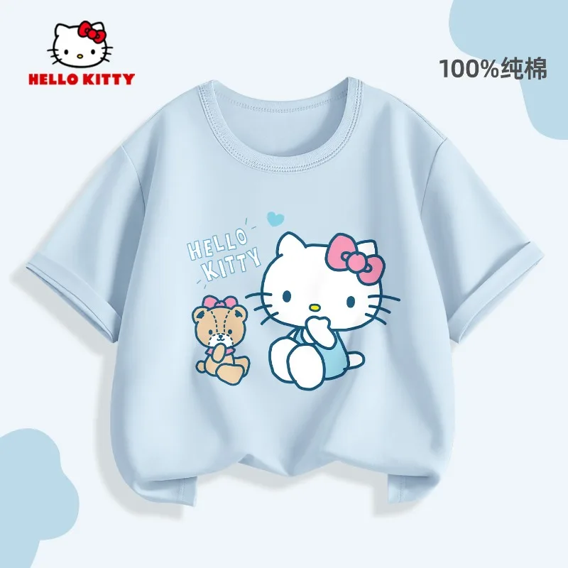 2026 Summer Children's T-shirt Soft Cute Hello Kitty Cartoon Printed Parent Child Wear Pure Cotton Casual Boys and Girls' Top thumbnail 3