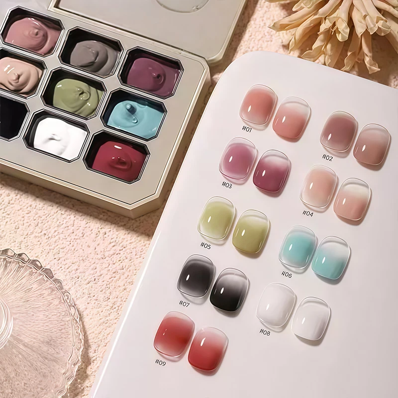 9-color solid gradient high-saturation blush nail polish, French manicure gel, suitable for nail technicians and beginners.