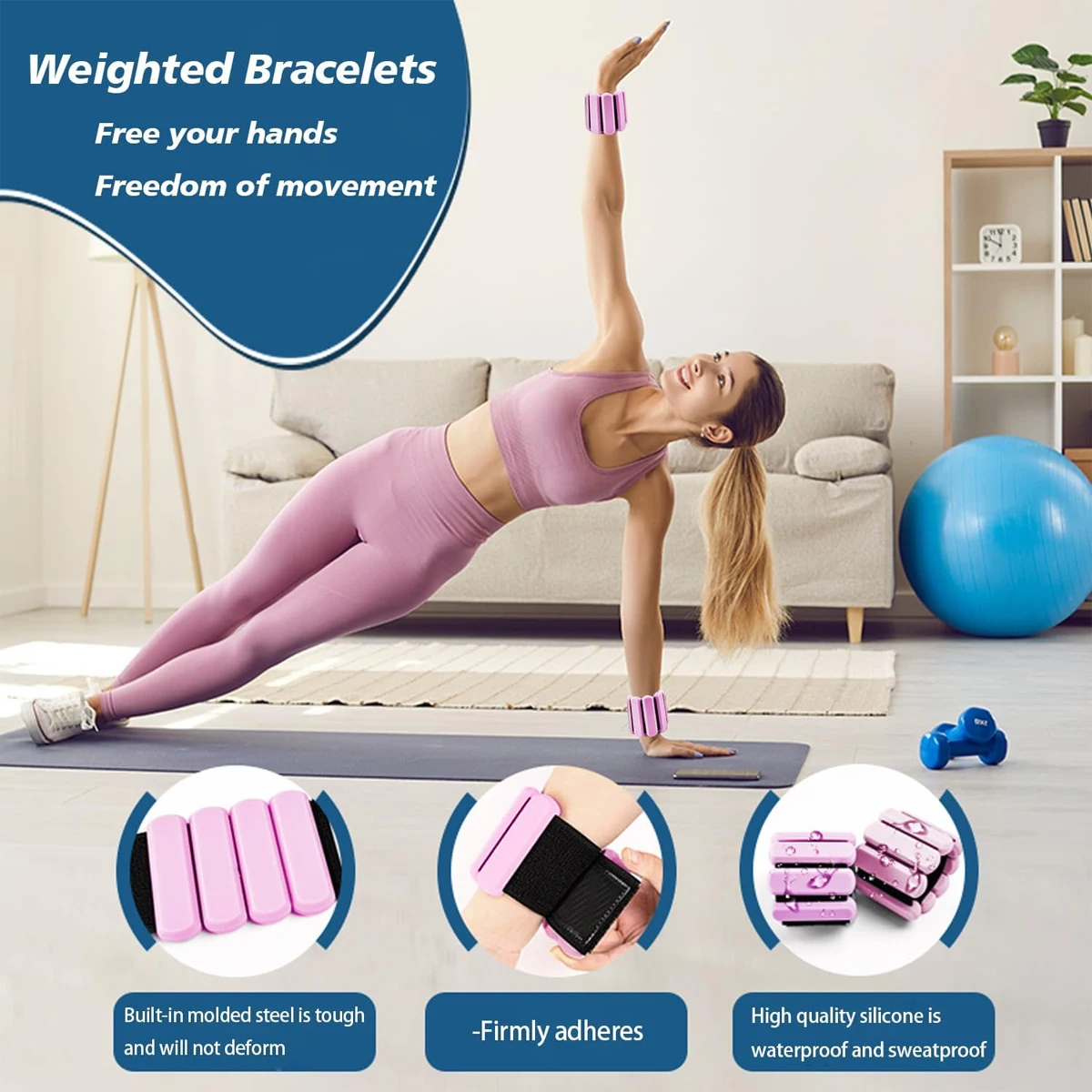 01/1 Unisex Adjustable Silicone Zinc Alloy Wrist & Ankle Weighted Bracelets, for Pilates, Gym, Yoga, Cardio & Strength Training thumbnail 2