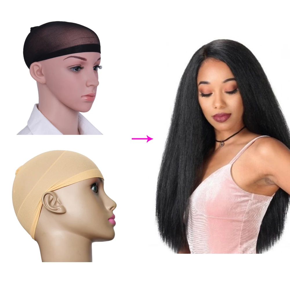 2pcs Black/Brown Stretch Mesh Wig Cap Hair Net Free Size Top Stocking for Weave Wig Making