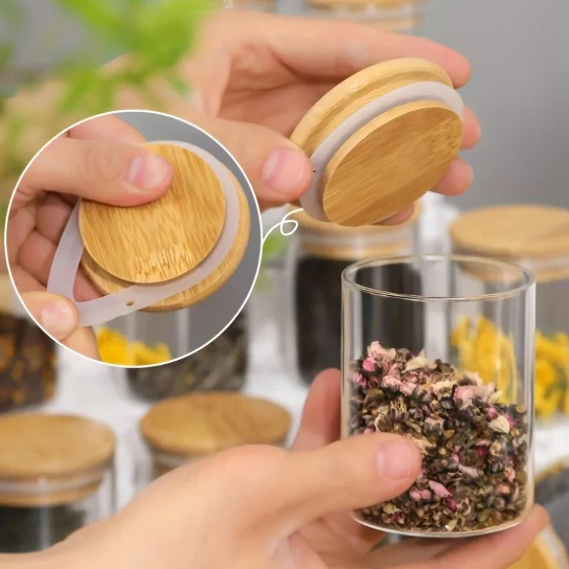 12Pcs Glass Spice Jars with Bamboo Lid,8oz Airtight Spice Containers with Black Labels,Empty Seasoning Jars for Spice Salt Sugar thumbnail 3