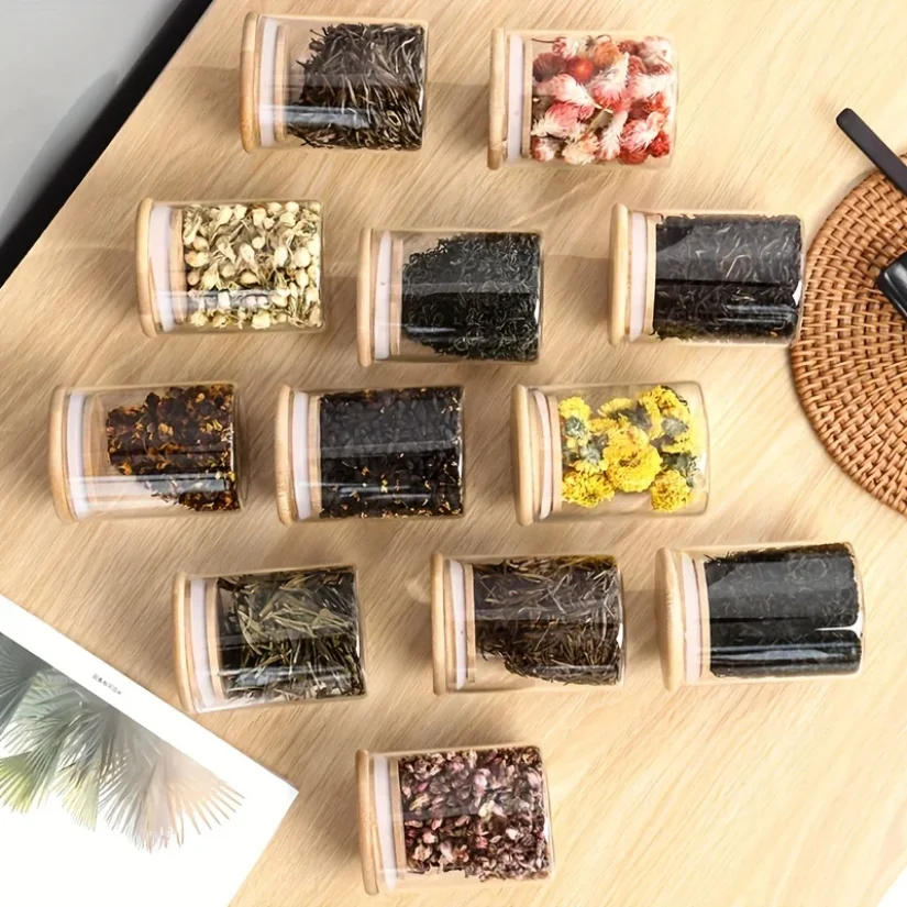 12Pcs Glass Spice Jars with Bamboo Lid,8oz Airtight Spice Containers with Black Labels,Empty Seasoning Jars for Spice Salt Sugar thumbnail 5