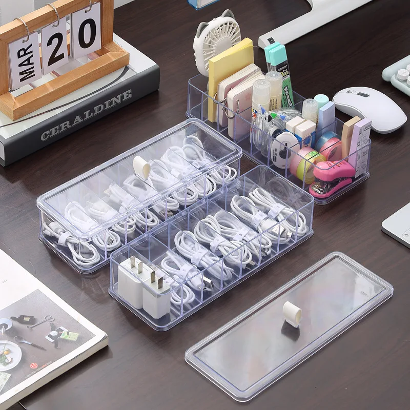 Cable Organizer Box with Wire Ties, Plastic Cord Storage Box with Lid, Electronics Organizer for Home Office Desk Organizers thumbnail 4