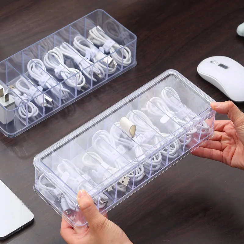 Cable Organizer Box with Wire Ties, Plastic Cord Storage Box with Lid, Electronics Organizer for Home Office Desk Organizers thumbnail 5