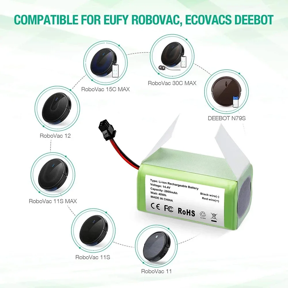 14.4V 6800mAh Li-ion Battery for for Conga 990 1090 Tesvor X500 Ecovacs Deebot N79 N79S DN622 Eufy RoboVac 11 11S RoboVac 30 thumbnail 4
