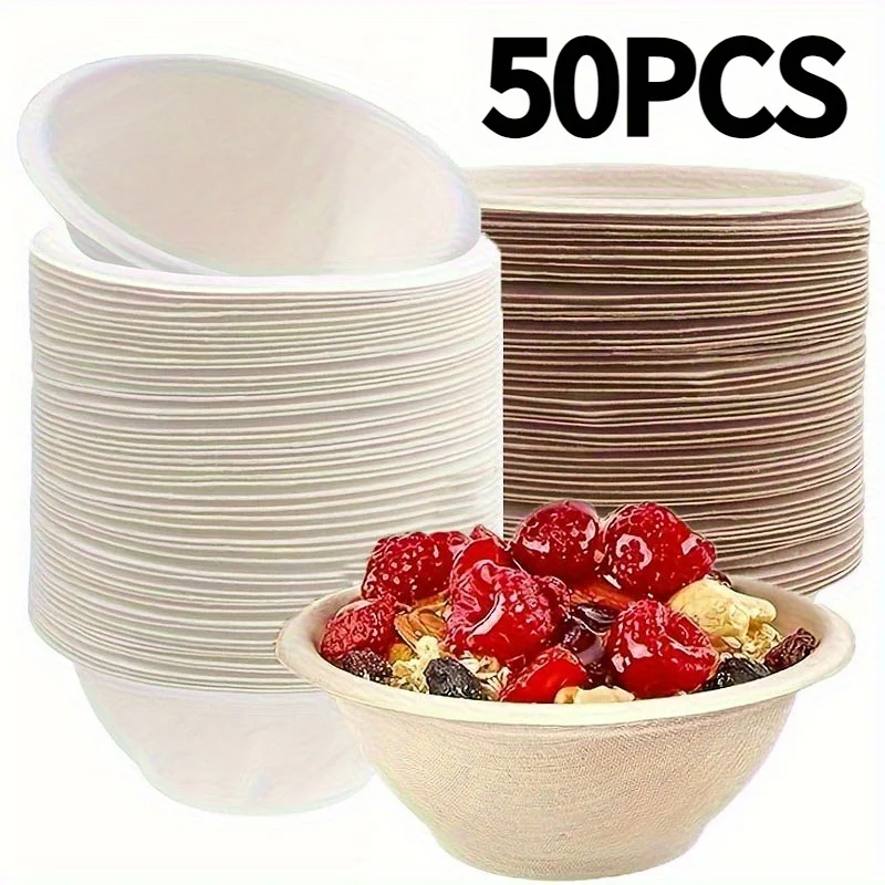 50PCS Disposable Paper Bowls Holiday Family Gatherings Desserts Fruits Salads Ice Cream Oatmeal Household Food Paper Bowls