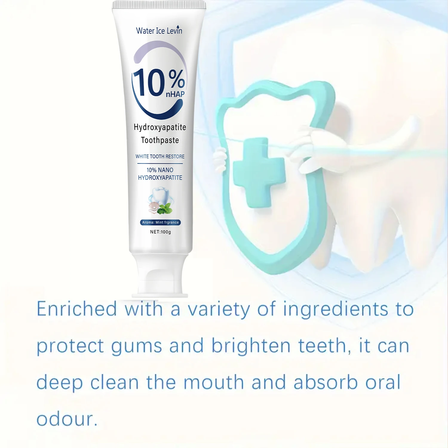 Hydroxyapatite Toothpaste 100g with Nano Hydroxyapatite & Vitamin C - Enamel Strengthening Gum Care Fresh Breath Whitening thumbnail 5
