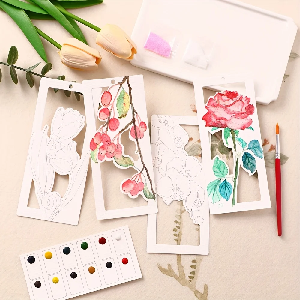 10 sheets/set watercolor bookmark painting set DIY watercolor paper handmade portable coloring bookmark, holiday party gift thumbnail 3