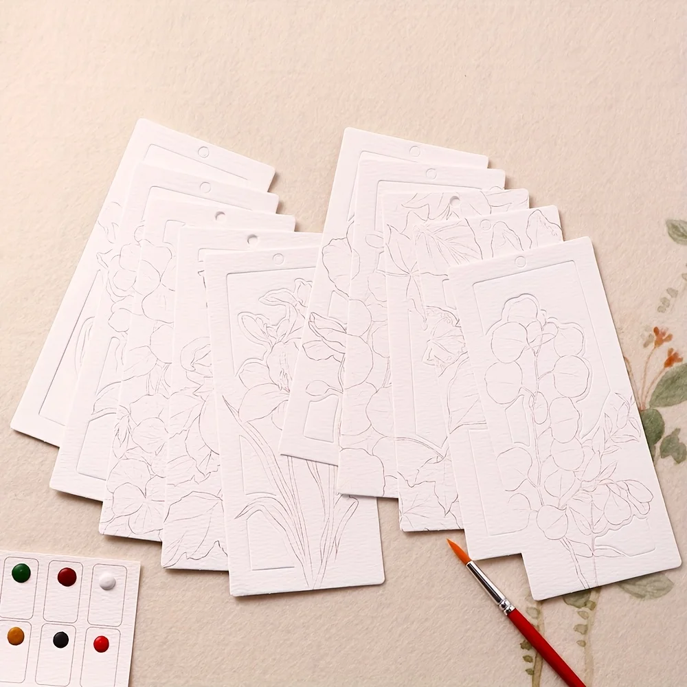 10 sheets/set watercolor bookmark painting set DIY watercolor paper handmade portable coloring bookmark, holiday party gift thumbnail 4