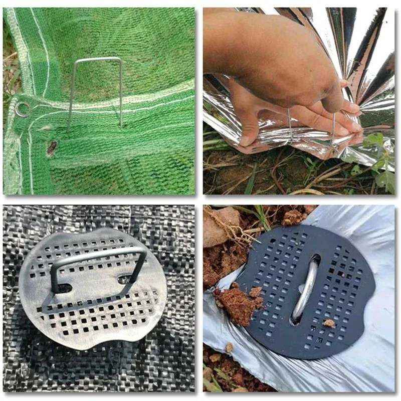 U-type Garden Staples with Pads Metal Fence Tubing Stakes Galvanized Landscape Spikes for Holding Lawns Barrier Ground Nails thumbnail 6