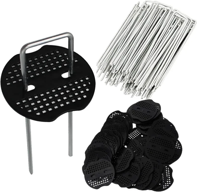 U-type Garden Staples with Pads Metal Fence Tubing Stakes Galvanized Landscape Spikes for Holding Lawns Barrier Ground Nails thumbnail 2
