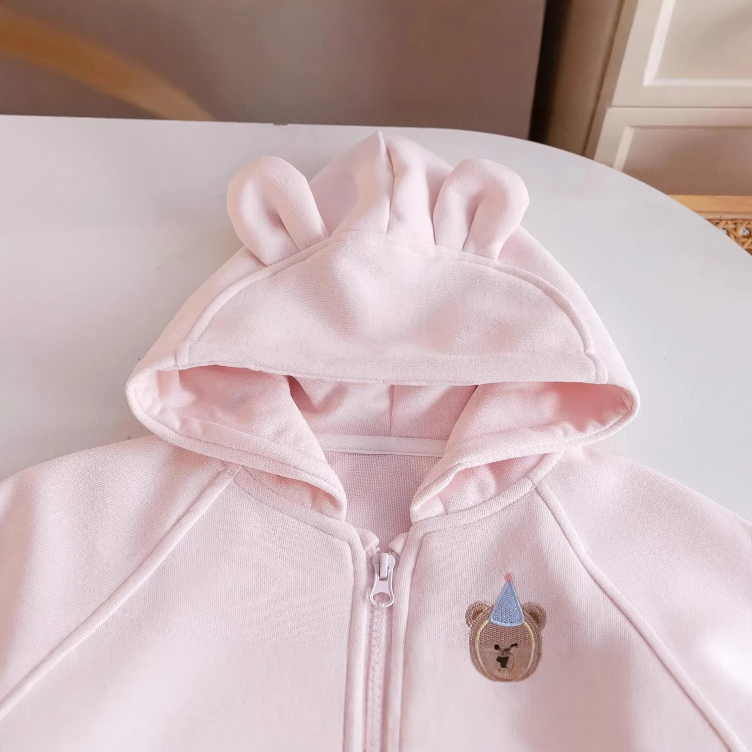 Toddler Girls embroidery Cartoon bear pink Set with hoodie Baby girl spring clothings autumn thumbnail 3